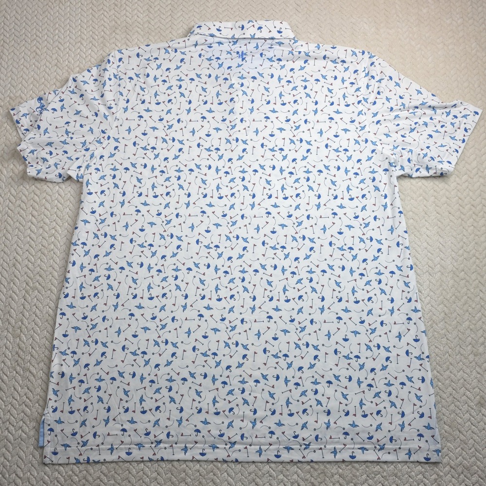 Johnnie-O Top Shelf Mens XXL White Golf Print Performance Polo Shirt Gold Canyon - Picture 8 of 10